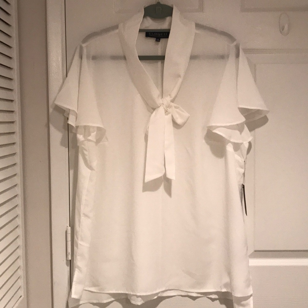 ELOQUII Flutter Sleeve Bow Blouse